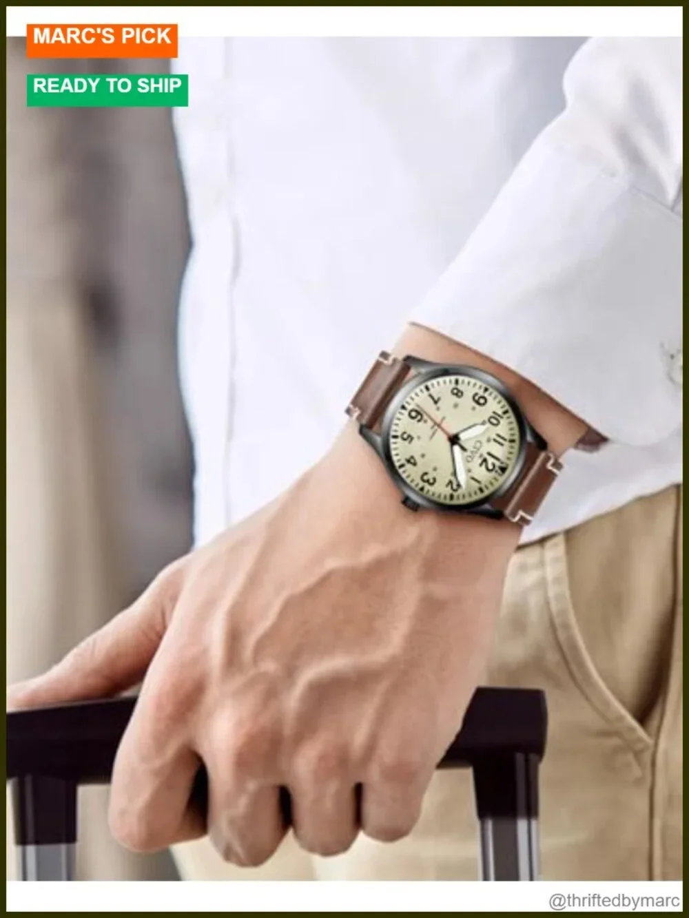 Men's Military Analog Quartz Wrist Watch Waterproof Leather Strap Luminous